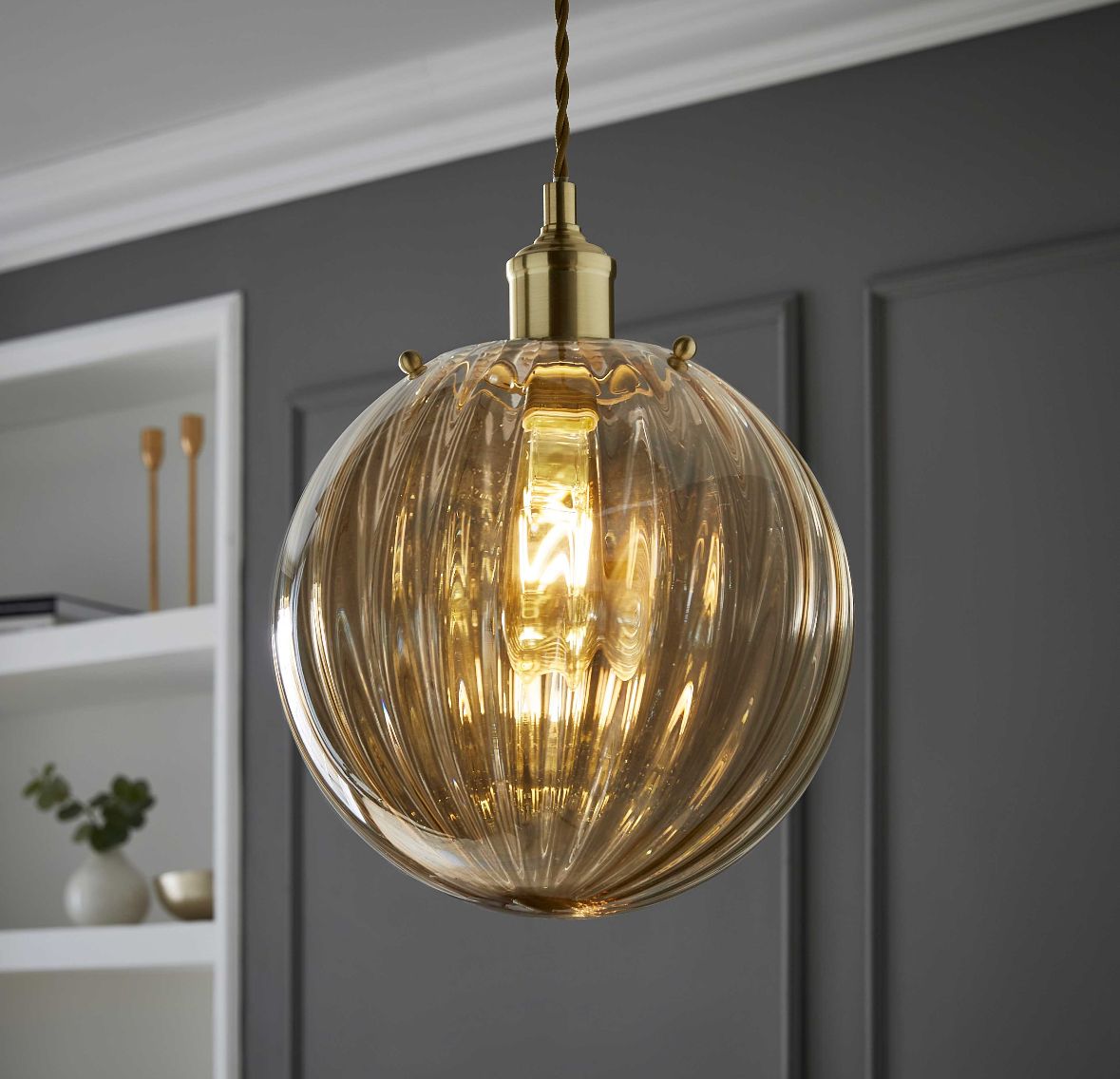 Chessy Amber Tinted Ribbed Glass Globe Easy Fit Ceiling Light Shade