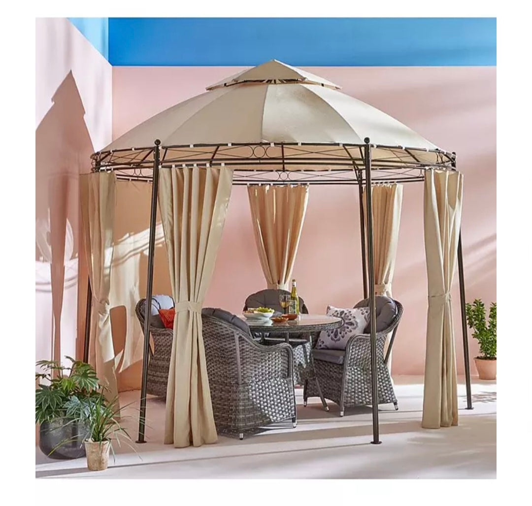 3m Round Steel Showerproof Gazebo With Sides - Sturdy Steel Frame