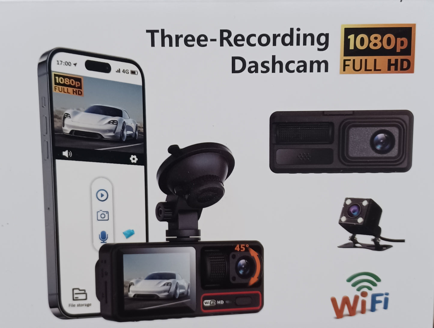 Three-Recording Dashcam 1080p Full HD