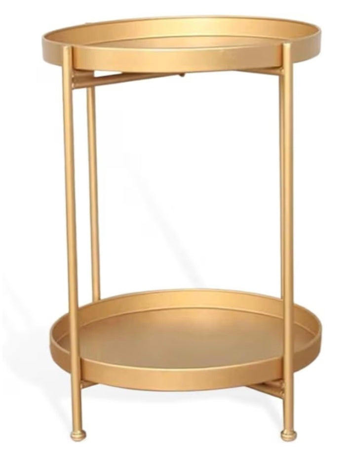 HollyHOME Round Side Table Metal End Table, 2-Tier Tray Snack Table Coffee Table Tea Table Nightstand Sofa Table for Living Room Bedroom Balcony Patio, 3 colours