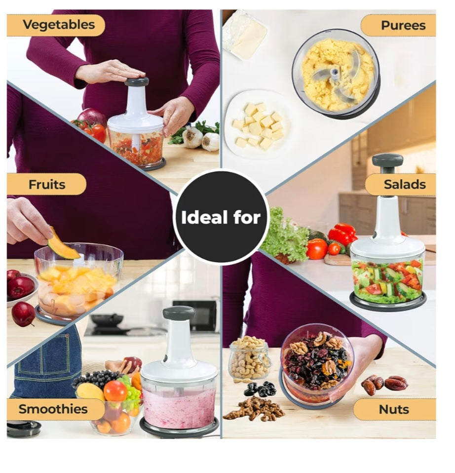 Hand Press Food Chopper – Manual Food Processor – Practical Choice – Lightweight and Portable – Blender, Grinder, Chopper