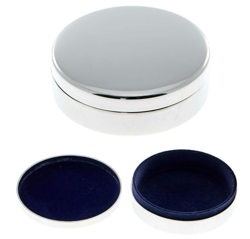 Silver Plated Velvet Lined Trinket Box Round