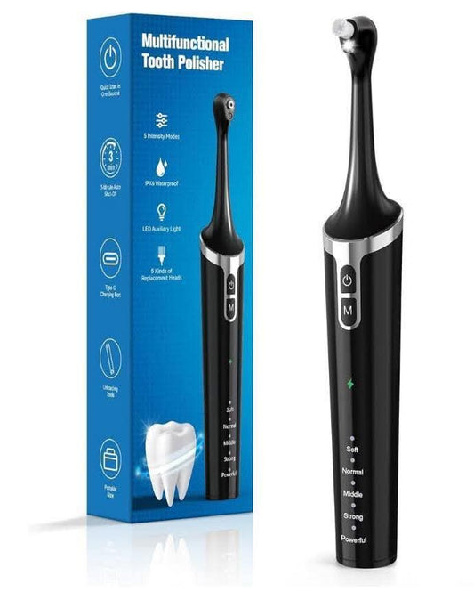Tooth Polisher,Rechargeable Teeth Whitening Kits for Teeth Daily Cleaning and Whitening,Dental Polisher with 2 Set Polishing Brush Heads,LED Light,5 Speed Modes,Waterproof