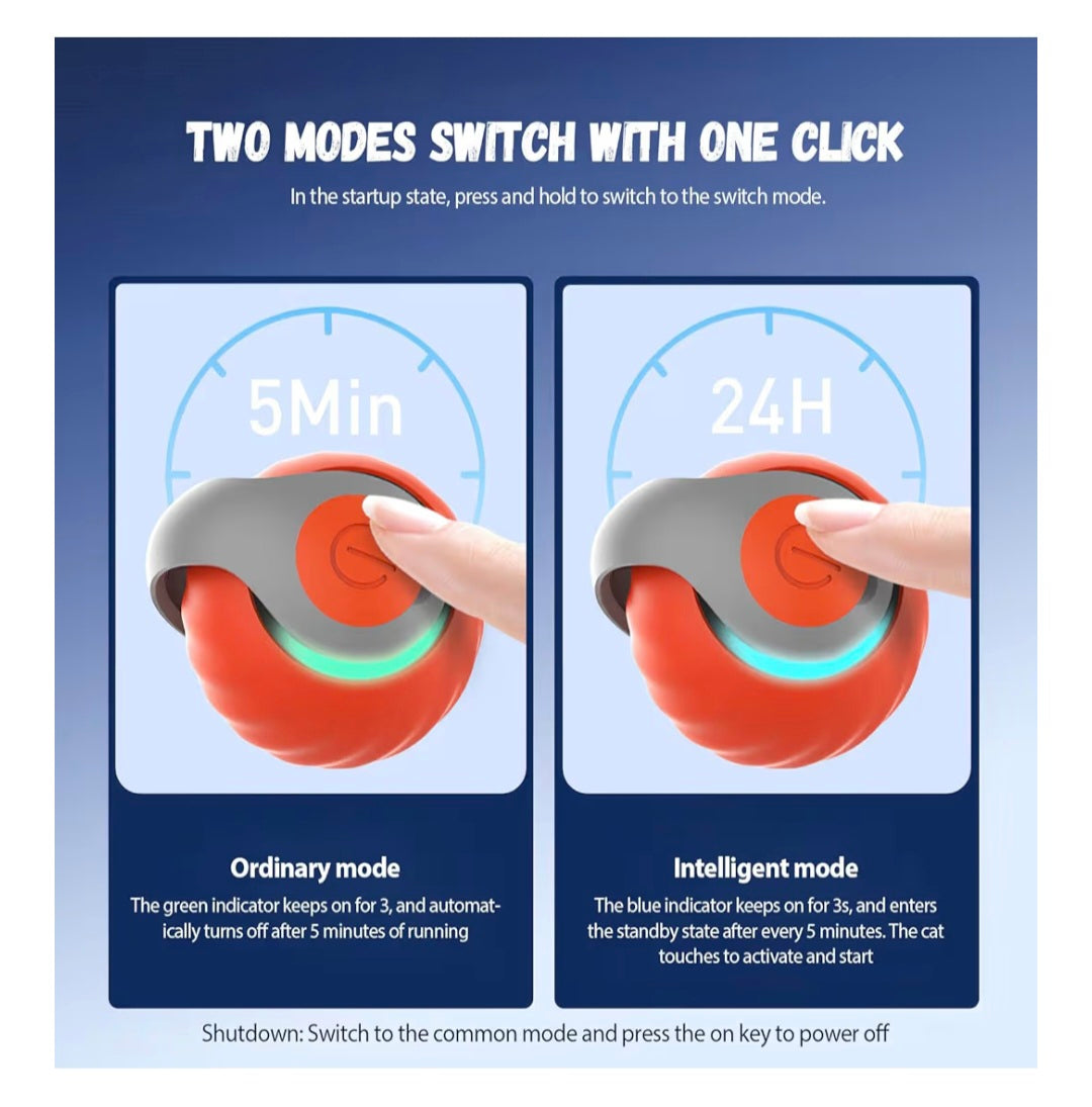 Smart Cat Interactive Toy - Two Speed-Adjustable, USB Rechargeable, Indoor Orange Cat Ball