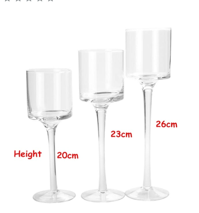 Set Of 3 Glass Candlesticks