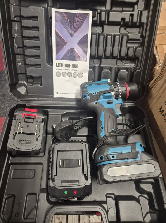 Lithium Electric Drill with Torch, 2 x Battery, Charger & Case