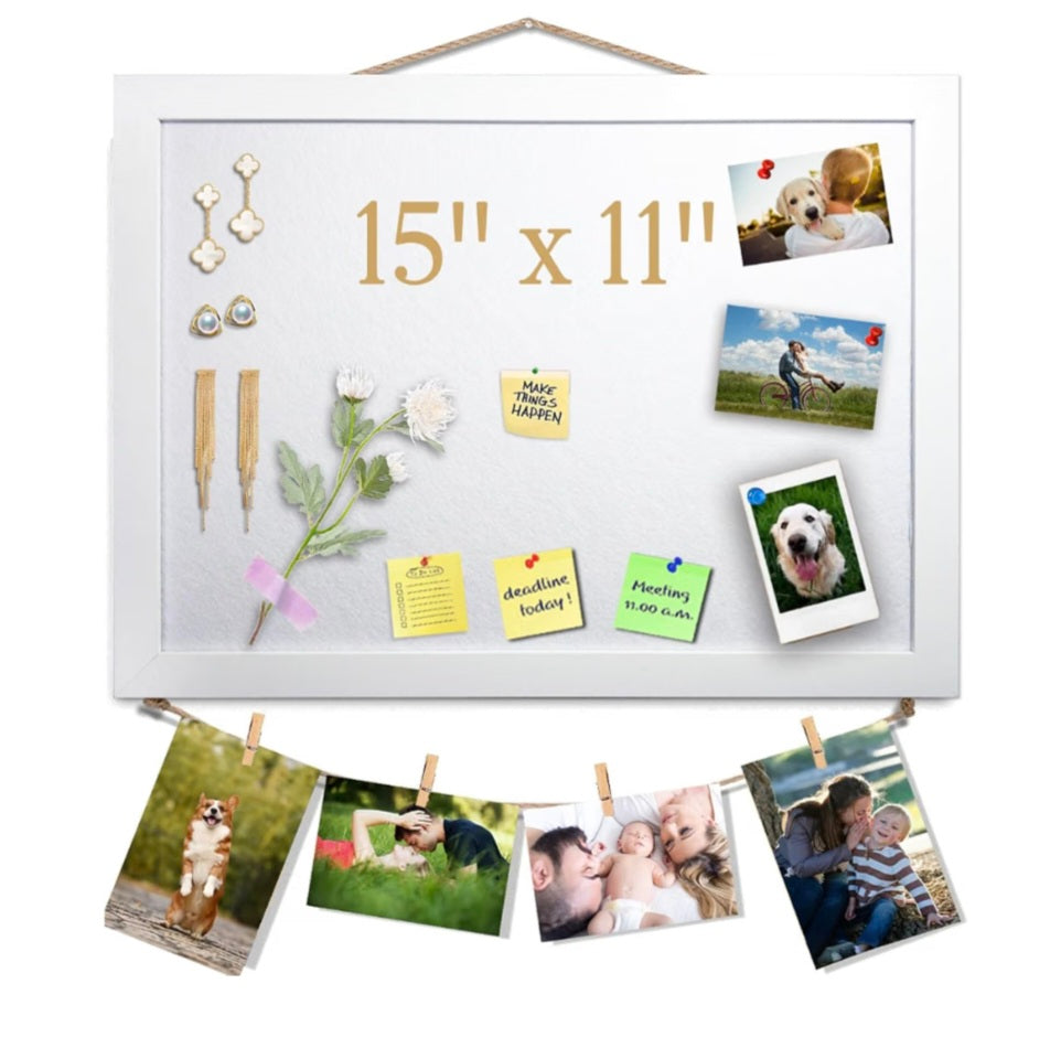 White Bulletin Board Cork Boards with Felt, Display Pin Board Vision Board for Walls, Jewelry, Notes, Collection, Photos, Office, Wood Framed(White) & Felt(White)