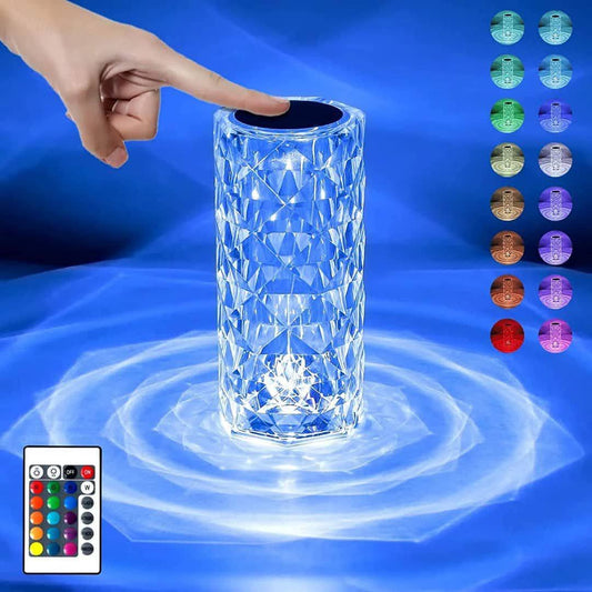 16 Colour LED Crystal Table Lamp Diamond Rose Night Light Touch & Remote USB