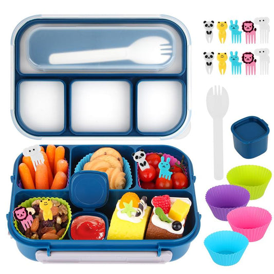 1300ML Leak-Proof Bento Lunch Box, 4 Compartments, Blue for Adults & Kids