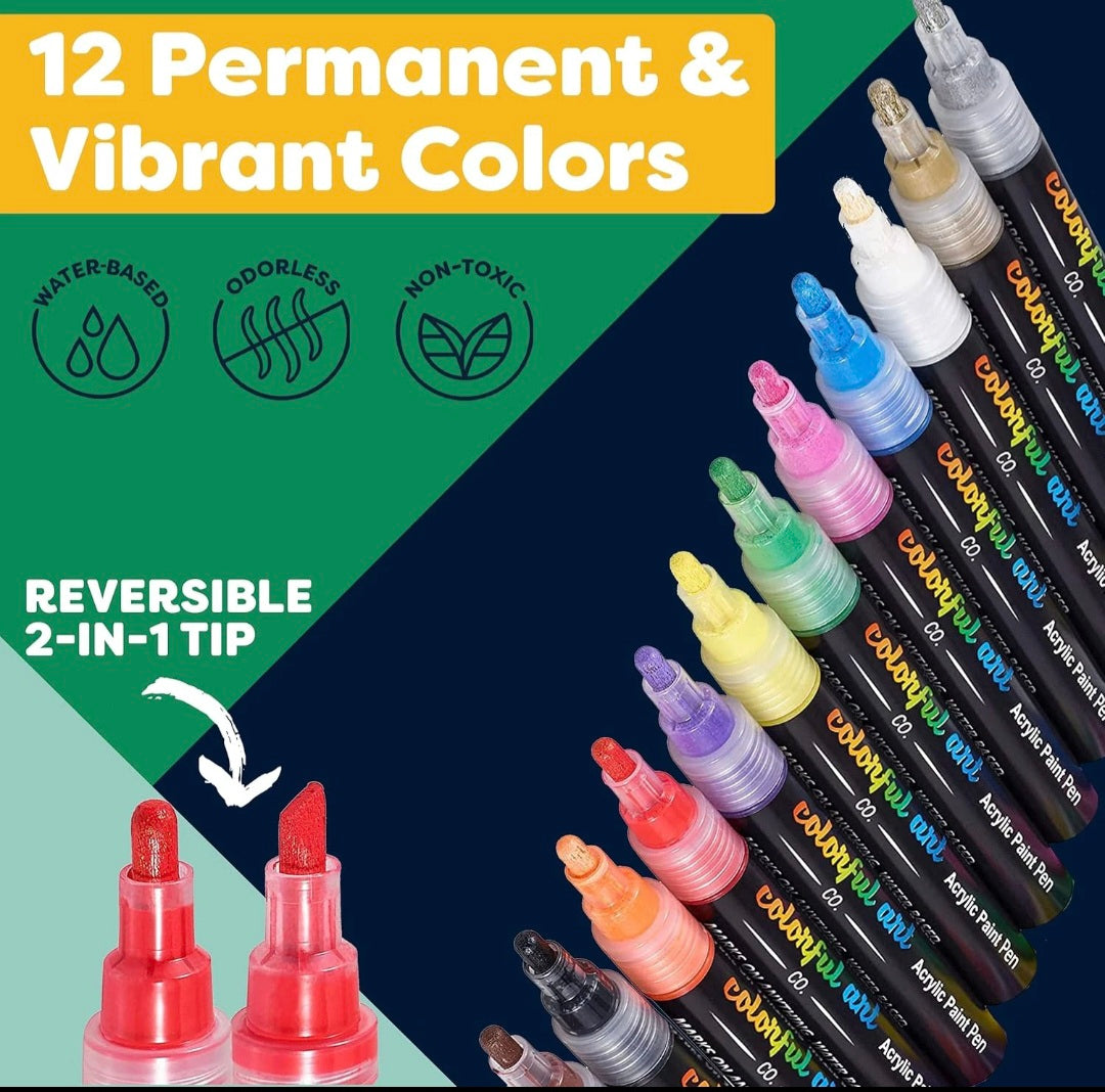 Colorful Art Co. Acrylic Paint Pens – 12 Pack of Permanent, Waterproof Paint Marker