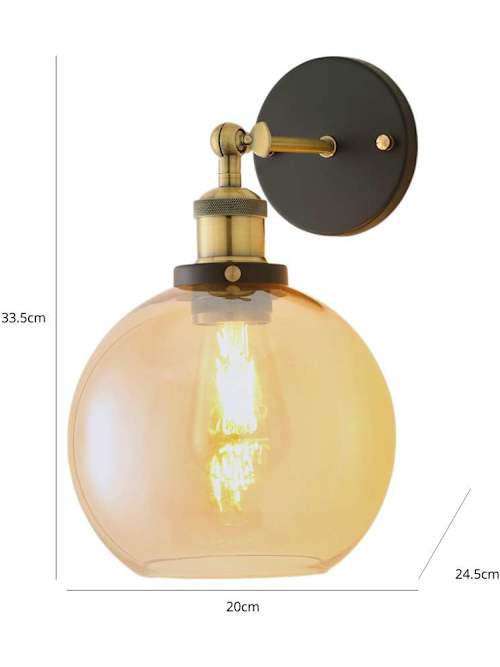 Sheridan Steam Punk Wall Light Amber Glass Shade