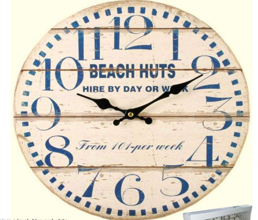 BEACH HUT WOODEN WALL CLOCK 34CM