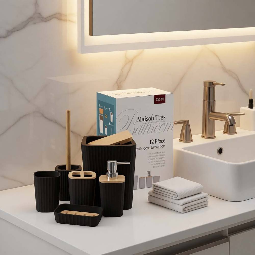 12 Pieces Bathroom Accessories Set in 3 various colours