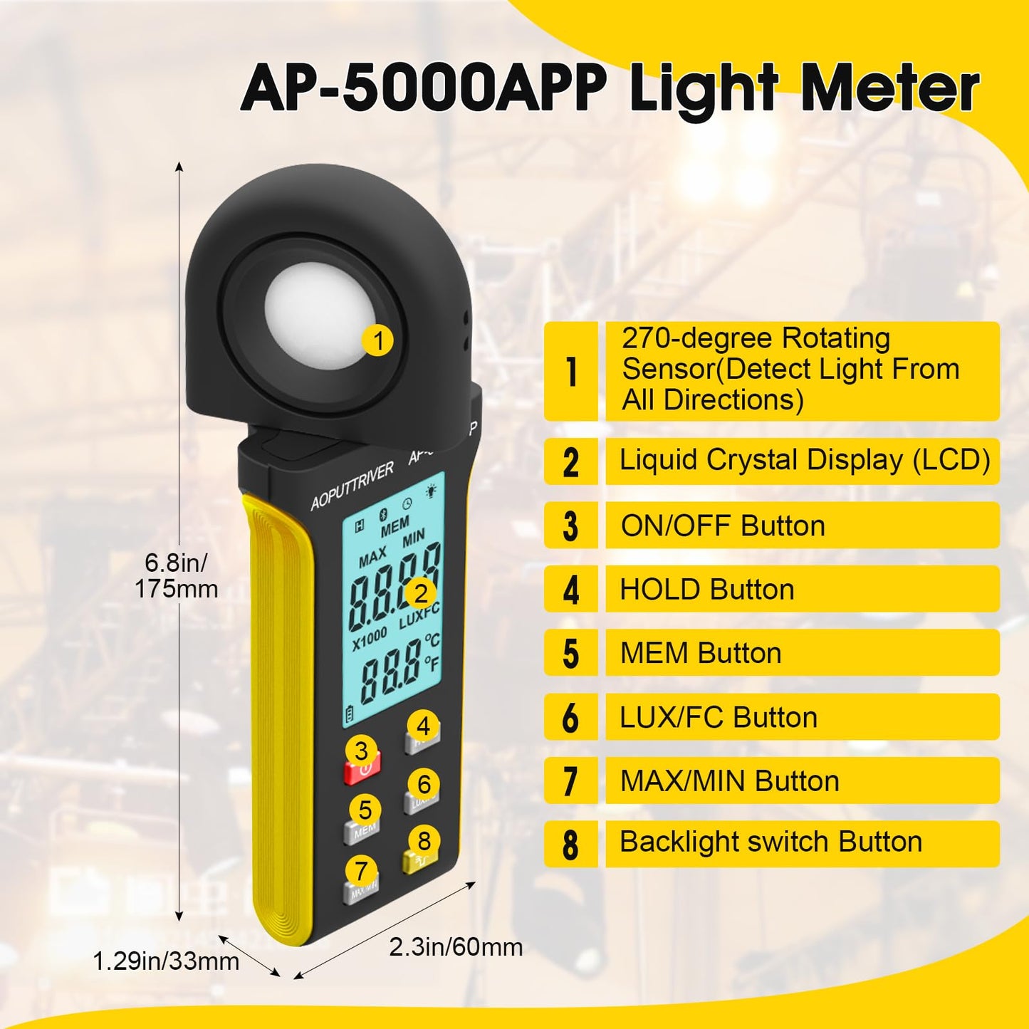Light Meter, Lux Meter Measure Lights 0.1~400,000 Lux Foot Candles with 270º Rotating Sensor, APP One-click Operation, Light Meter for Plants Photography LED Indoor Outdoor Light Tester