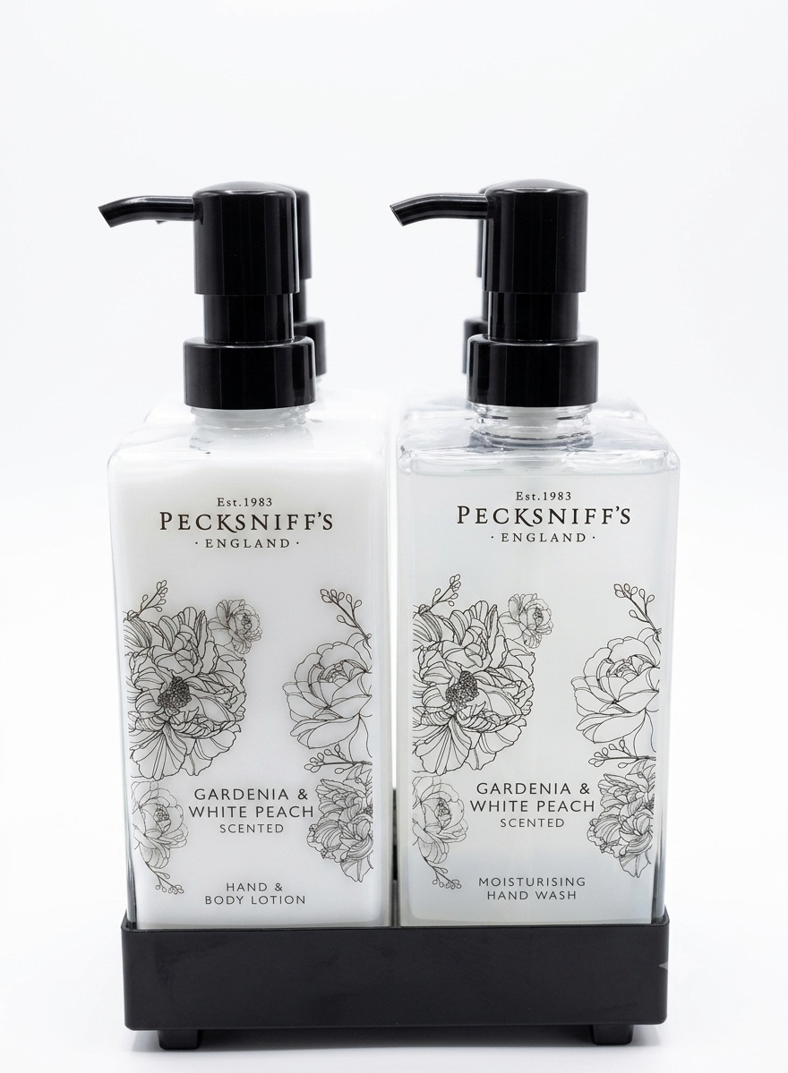 Pecksniff's Moisturising Hand-wash & Hand & Body moisturiser Duo In Gardinia & White Peach 500ml