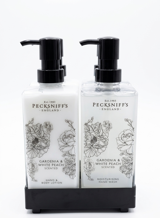 Pecksniff's Moisturising Hand-wash & Hand & Body moisturiser Duo In Gardinia & White Peach 500ml