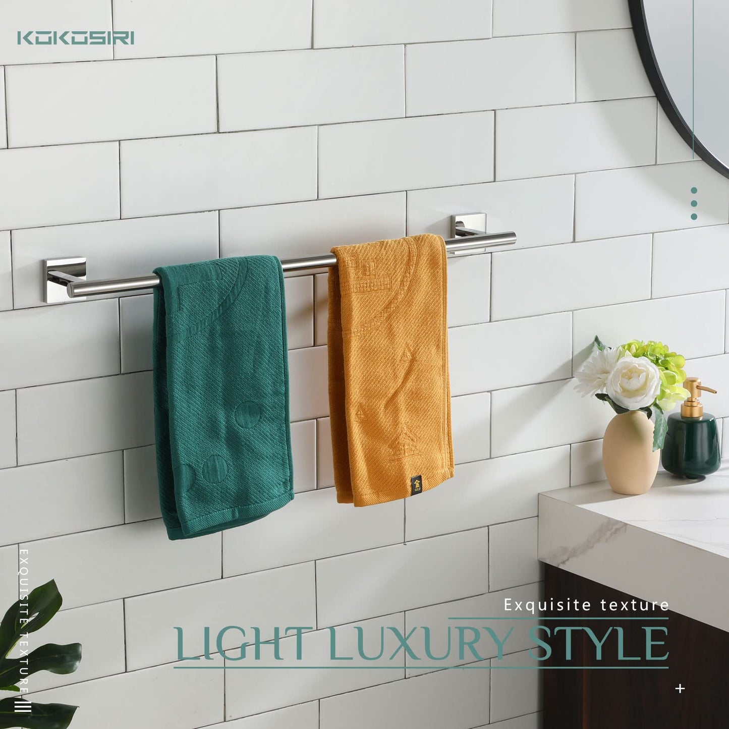 Bathroom Towel Rail Wall Mounted Bar Stainless Steel Anti-Rust Design - Polished Chrome 24-Inch