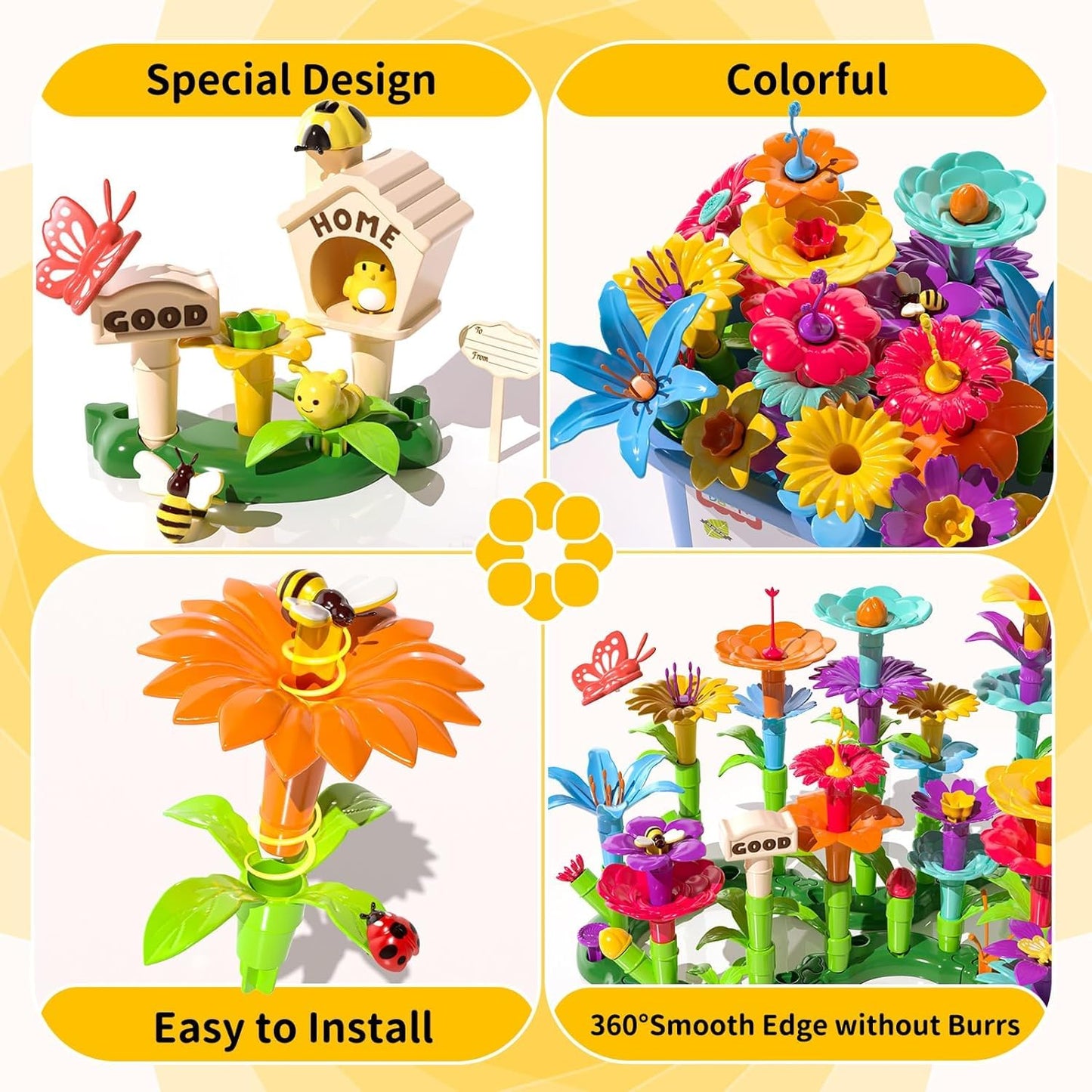 TEMI 138 PCS Garden Building Blocks Educational STEM Toy and Preschool Garden Play Set for Kids Age 3-7, Flower Stacking Toys for Boys and Girls
