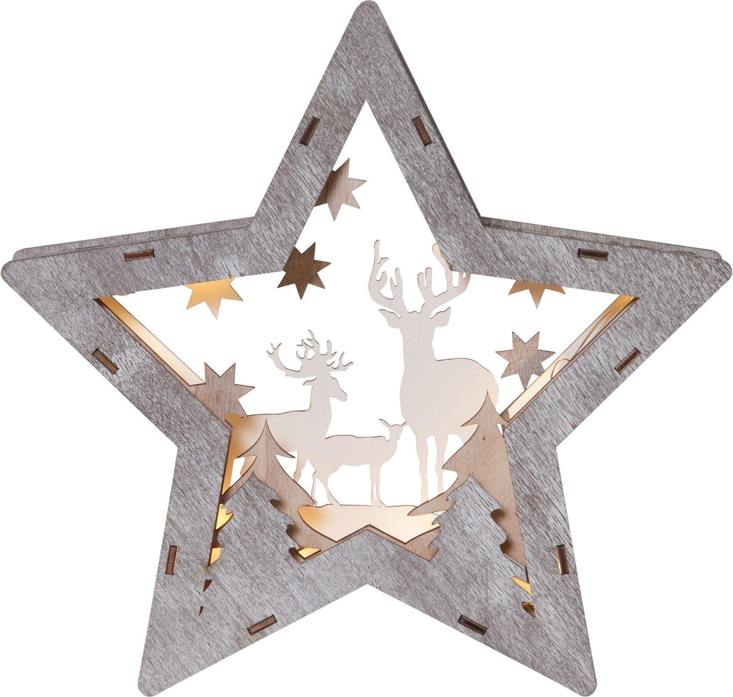 EGLO LED Christmas Decoration - Star Shaped Christmas Silouette With Forest Design, Winter Design With Battery Powered Warm White Lighting, 25x24 cm