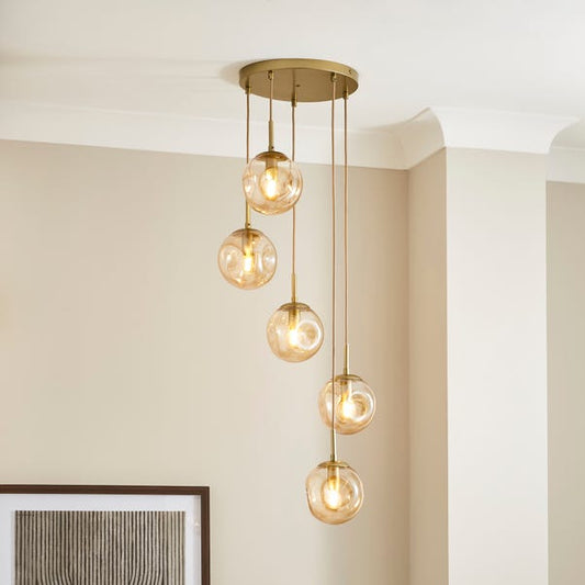 Alexis 5 Light Cluster Ceiling Fitting Amber. Dunelm