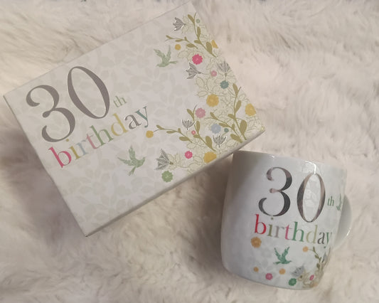 Floral 30th Birthday Mug. In Box.