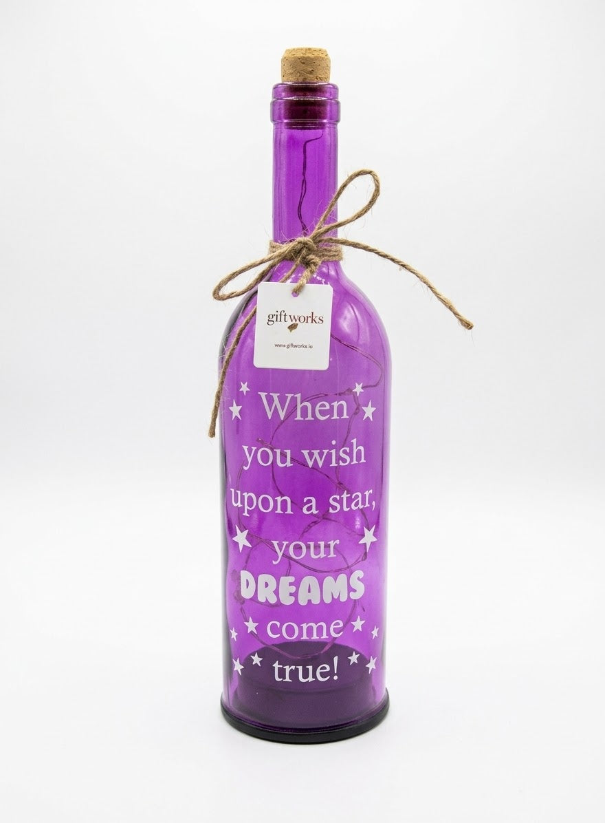 LED Glass Starlight Bottle, Quote - 'When You Wish Upon A Star, Your Dreams Come True'