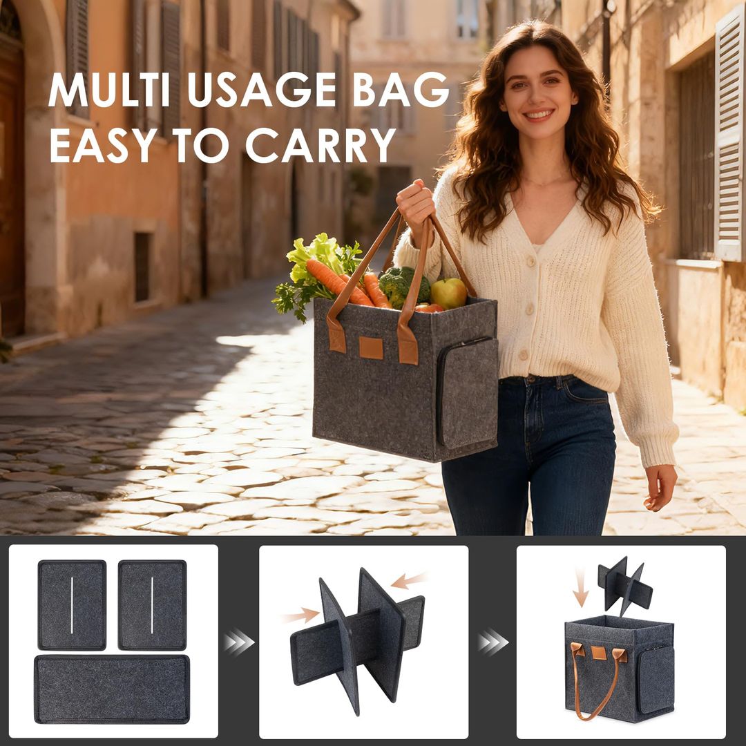 6-Bottle Reusable Felt Wine Carrier with Handle & Accessories Foldable Bottle Basket – 6-Bottle