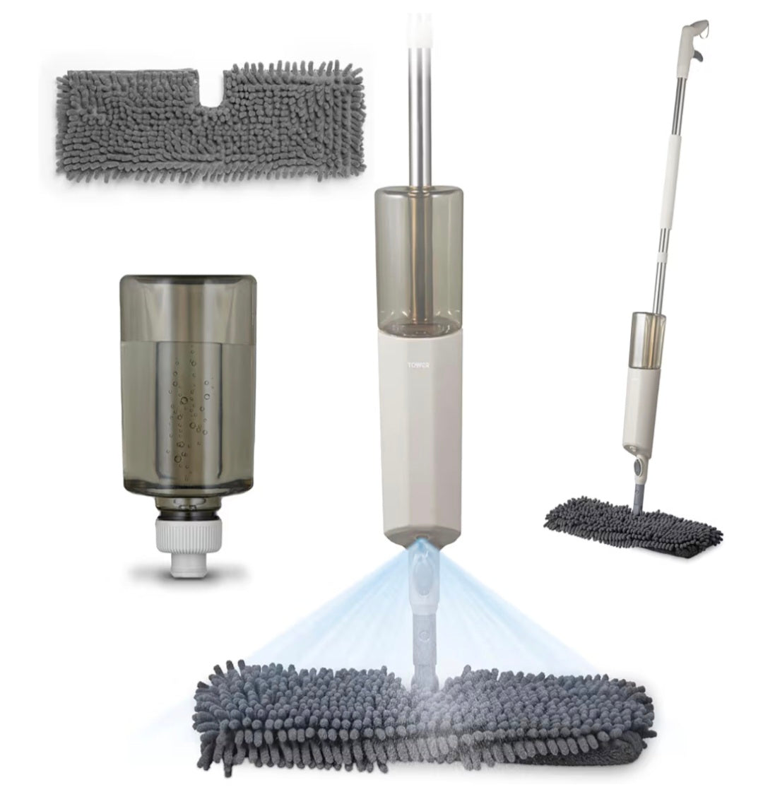 Tower Flexi Spray Mop, Double-sided head, Flexi-neck, Latte & Grey