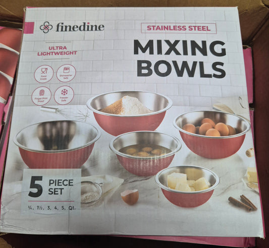 finedine Stainless Steel Mixing Bowls 5 Piece Set For Baking Lightweight Red