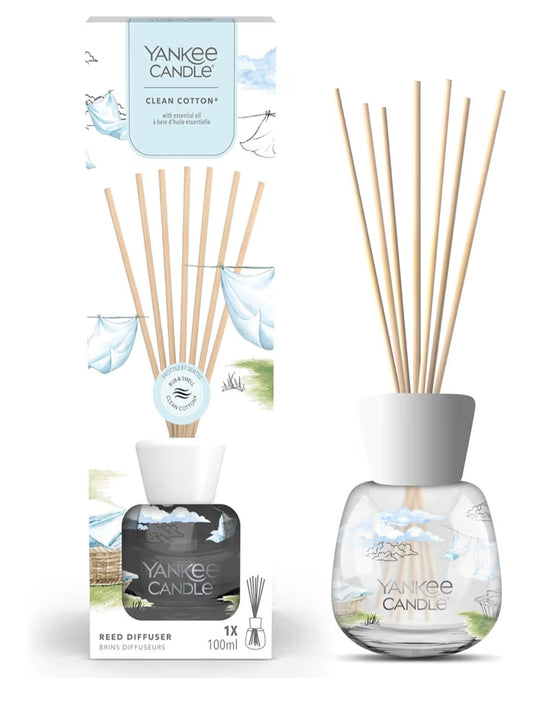 Yankee Candle Signature Scented Reed Diffuser | Clean Cotton Aroma Diffuser | up to 10 Weeks of Fragrance | 100 ml