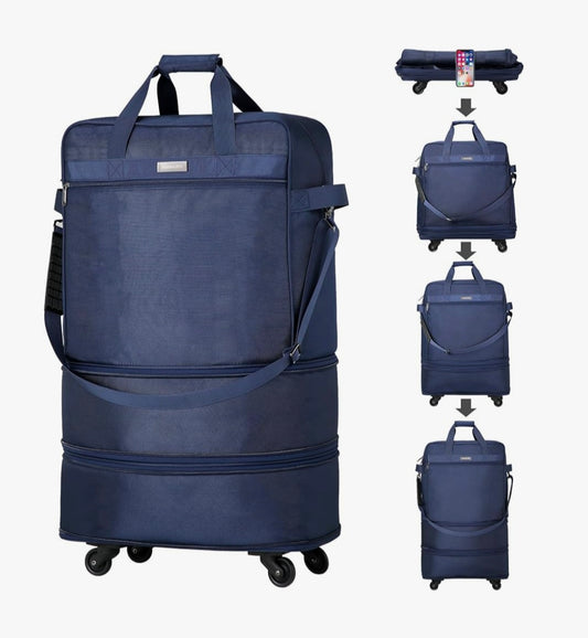 Hanke Expandable Large Suitcase 4 wheels lightweight Collapsible, Foldable suitcases & travel bags Hand Luggage Extend 20/24/28 inch Suitcases Duffel Bag Without Telescopic Handle for Men & Women,Blue