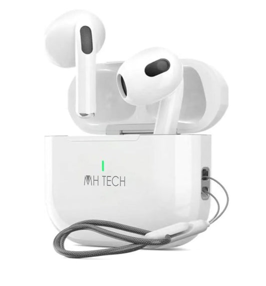 Wireless Earbuds, Bluetooth, HiFi Stereo with Heavy Bass, Wrist Strap, Wireless Charging