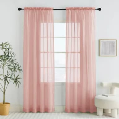 PONY DANCE Pink Voile Curtains 84 Drop Pair - Slot Top Window Net Curtains Light Filtering Semi Transparent Voile Sheer Panels for Nursery/Living Room/Bedroom Divider Party Decoration, Set of 2