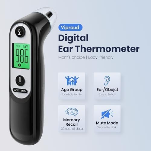 Highly Accurate Ear Thermometer, Digital Ear Thermometer for Kids and Adults, Memory Recall, Fever Alarm