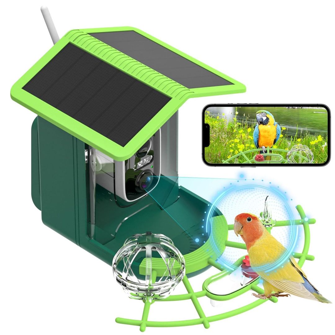 Bird Feeder Camera Solar-Powered AI ID 2.5K UHD Auto-Capture Waterproof - Green