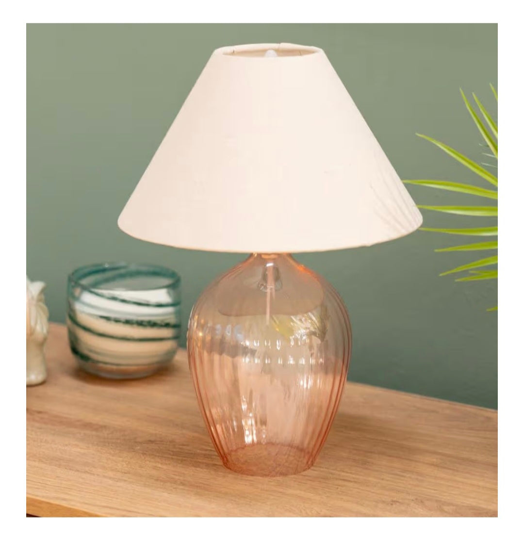 Blush Pink Glass Base Table Lamp with Fabric Tapered Lampshade | Table Lamps, Home Décor