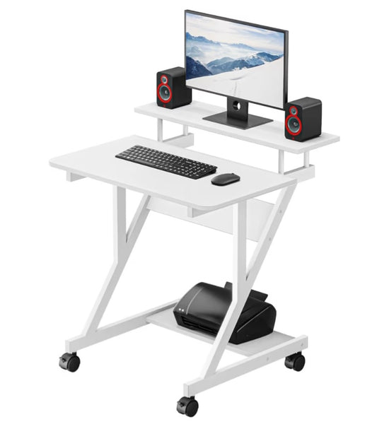 Dripex Computer Desk for Small Spaces, 27.5 inch Small Computer Desk, 3 Tier Compact Desk with Monitor Shelf and Bottom Storage Shelves, Space Saving Desk, White