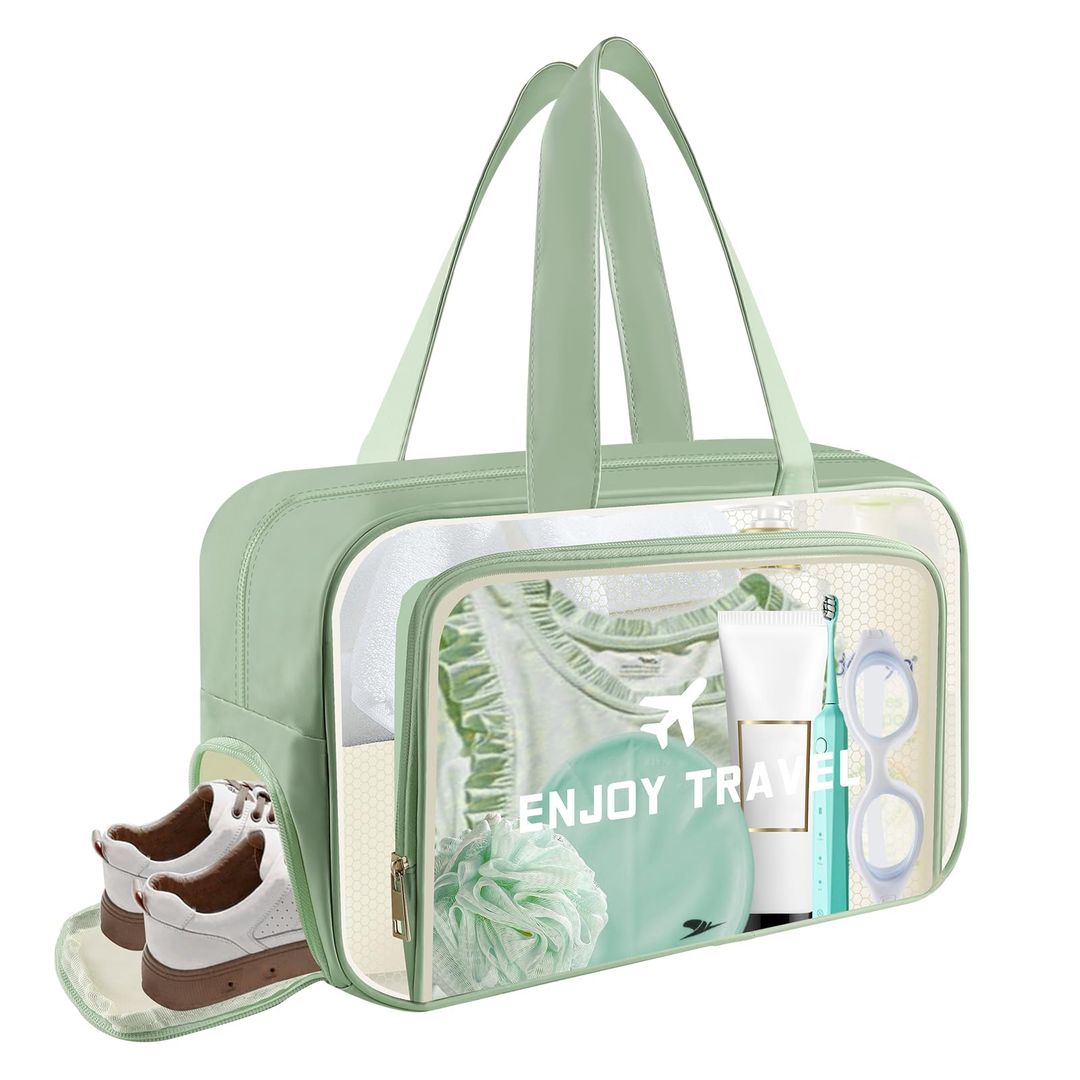 Clear Toiletry & Travel or Gym Bag Waterproof Travel Wash Bags with Shoe Compartment – Black or Green