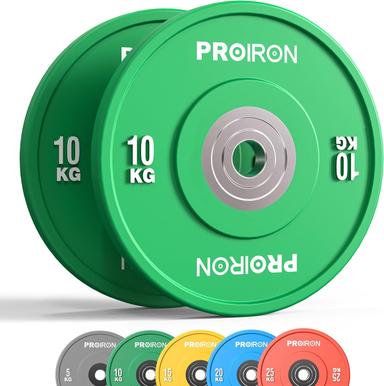 PROIRON Olympic Bumper Plates, 2" Solid Rubber Weight Plates for Barbell Strength Training and Weight Lifting, 2 x 10kg