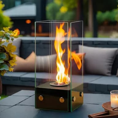 JHY DESIGN Rectangular Glass Tabletop Fireplace 35cm H Portable Clean Burning Bio Ethanol Ventless Fire Pit Bowl Pot with Rotating Flame for Indoor Outdoor Patio Parties Events (Black)
