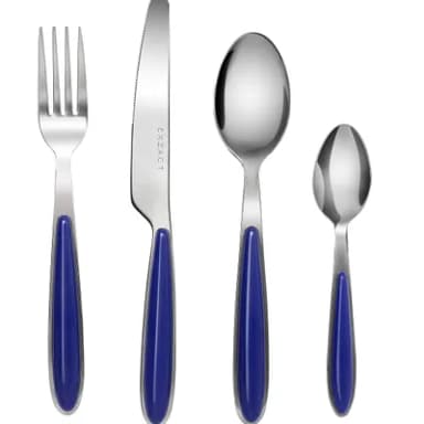EXZACT Cutlery Set of 24, Stainless Steel with Color Handles - 6 Forks, 6 Dinner Knives, 6 Dinner Spoons, 6 Teaspoons - EX07 (Blue x 24)